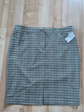 Cleo Petites NWT Plaid Pencil Skirt XL Green Brown Stretch